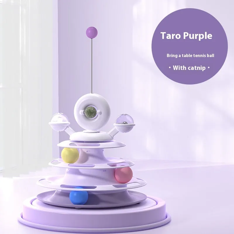 4 Levels Cat Toy Tower Turntable Roller Balls Toys Interactive