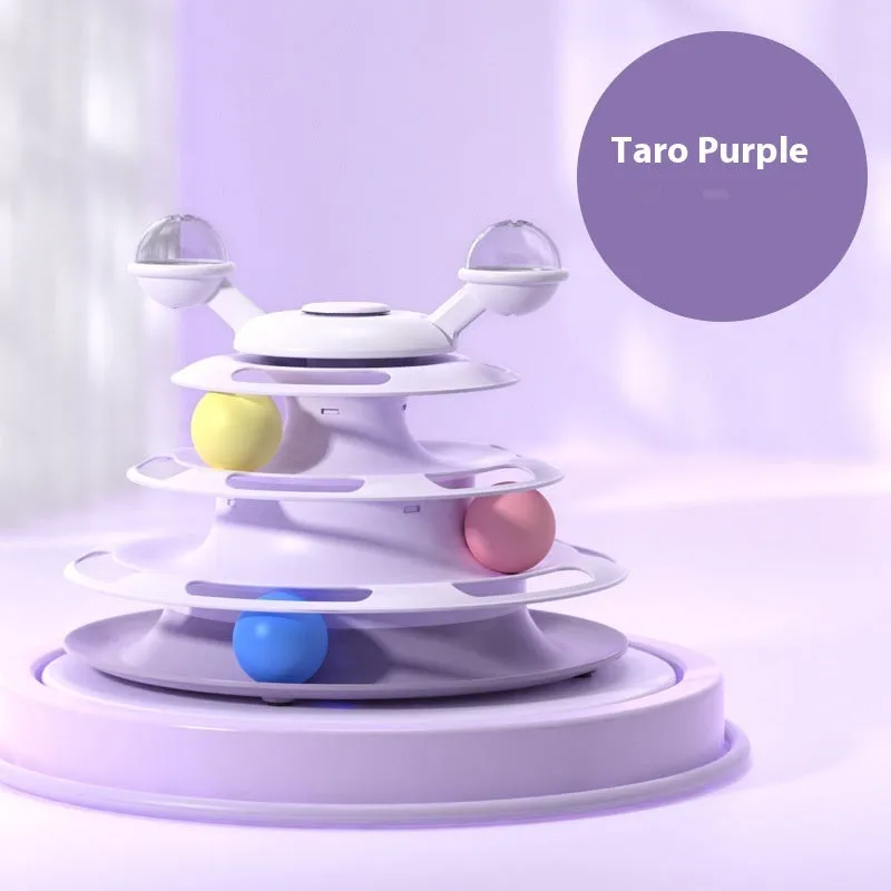 4 Levels Cat Toy Tower Turntable Roller Balls Toys Interactive