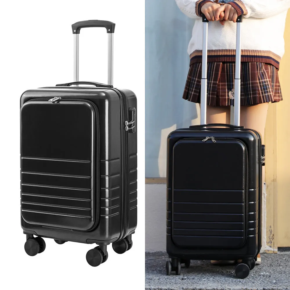 (55x35x23cm) Travel suitcase hand luggage shell trolley with 4 wheels - Black