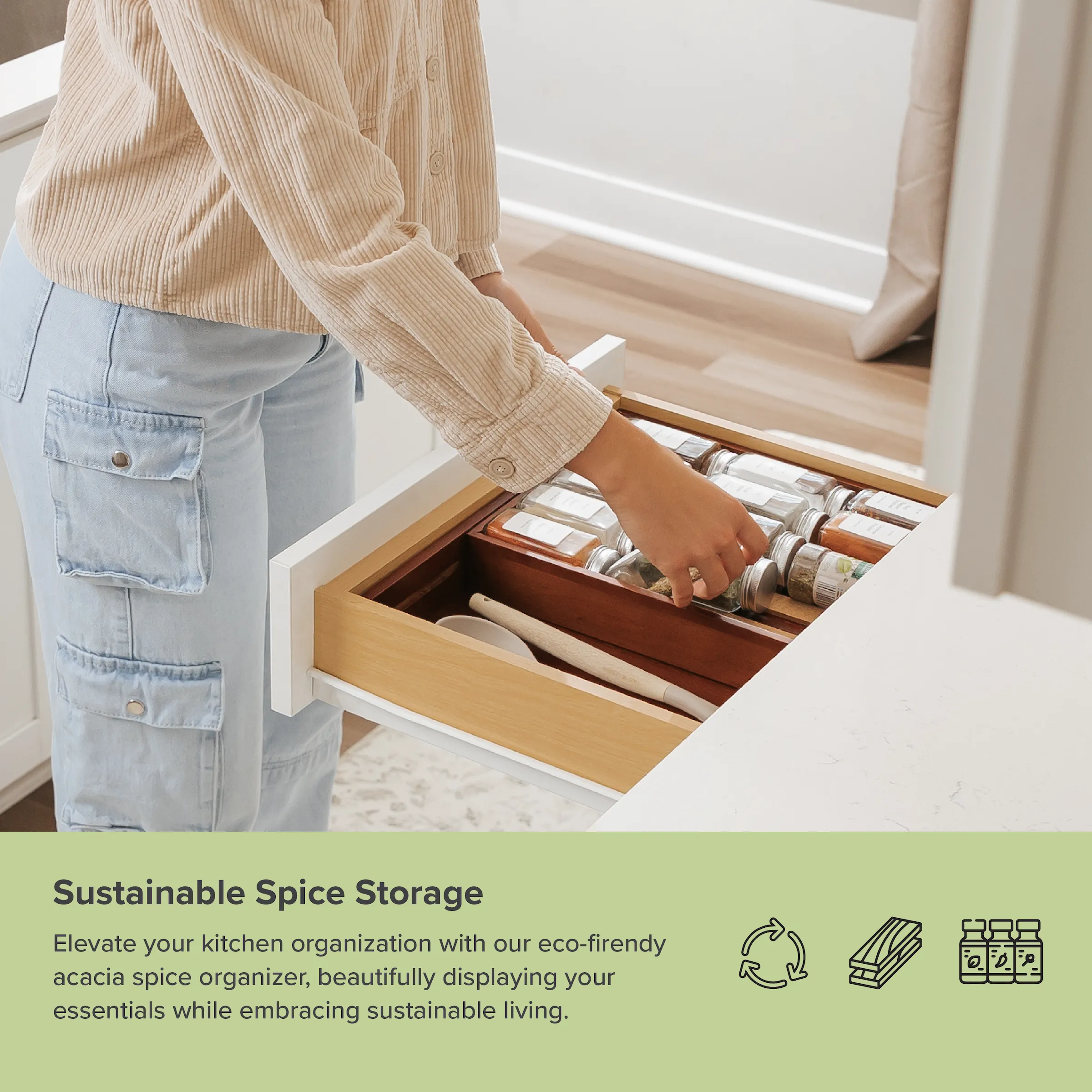 Acacia Spice Drawer Organizer (Expands 10.5 to 18.5 in)