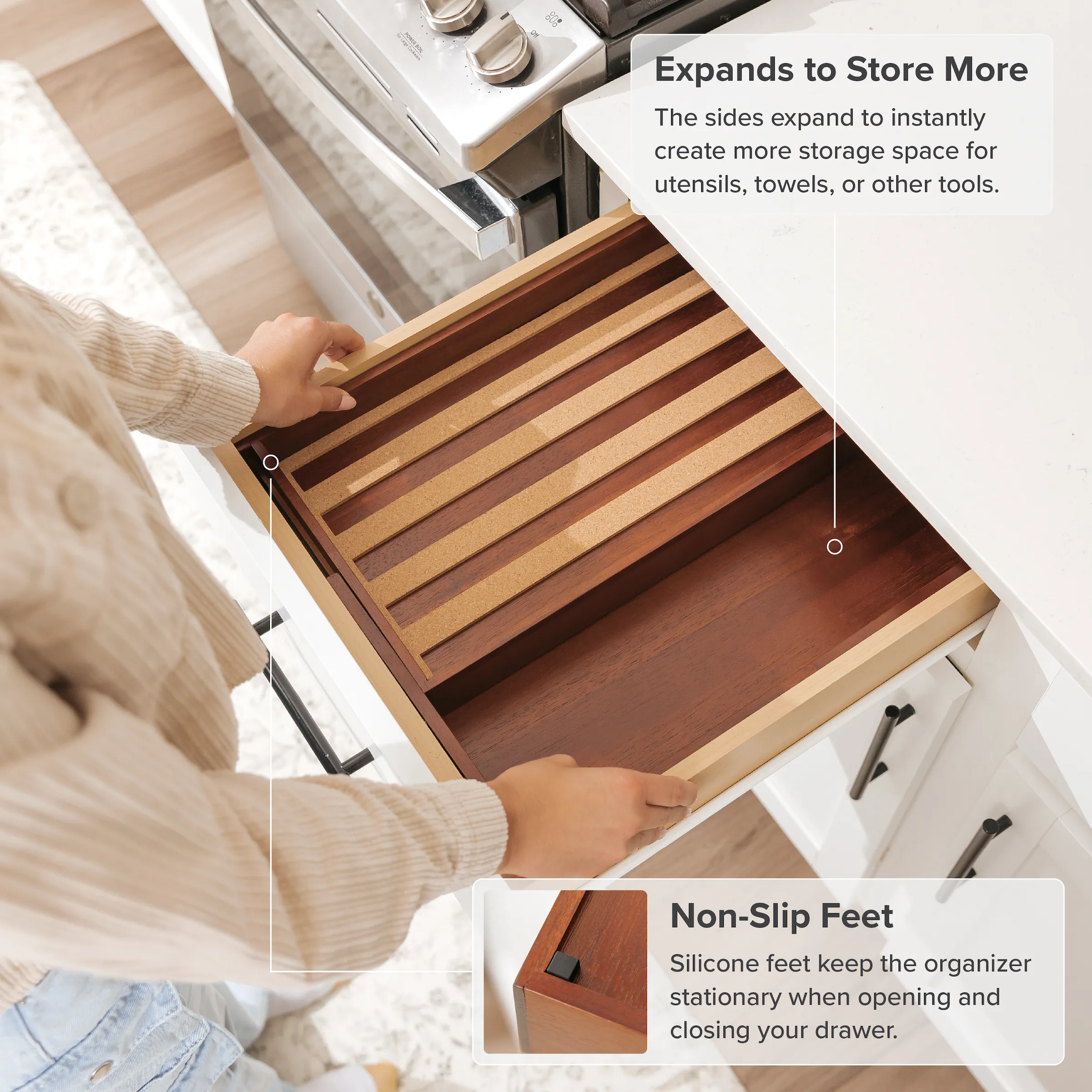 Acacia Spice Drawer Organizer (Expands 10.5 to 18.5 in)