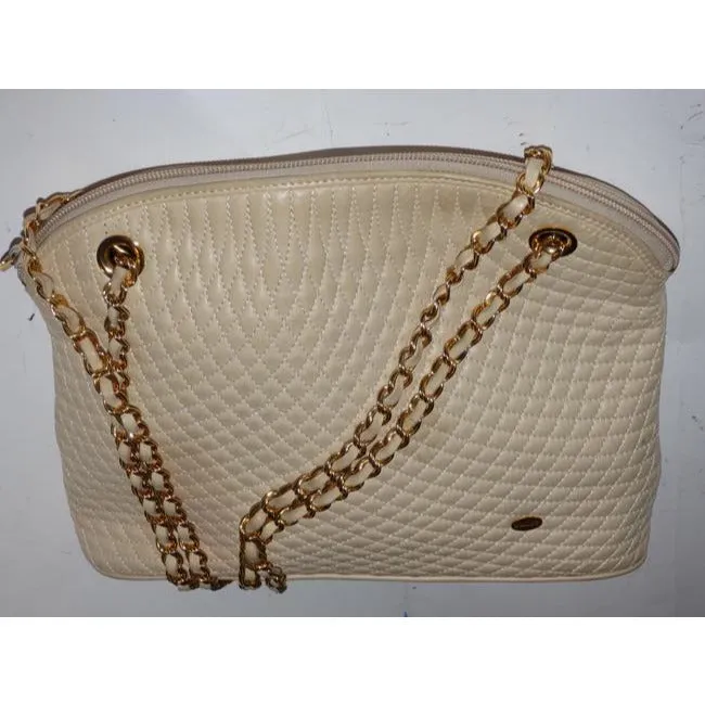 Bally Vintage Pursesdesigner Purses Champagne Quilted Suede And Leather Shoulder Bag