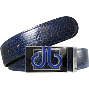 Blue Snakeskin Leather Belt with Buckle
