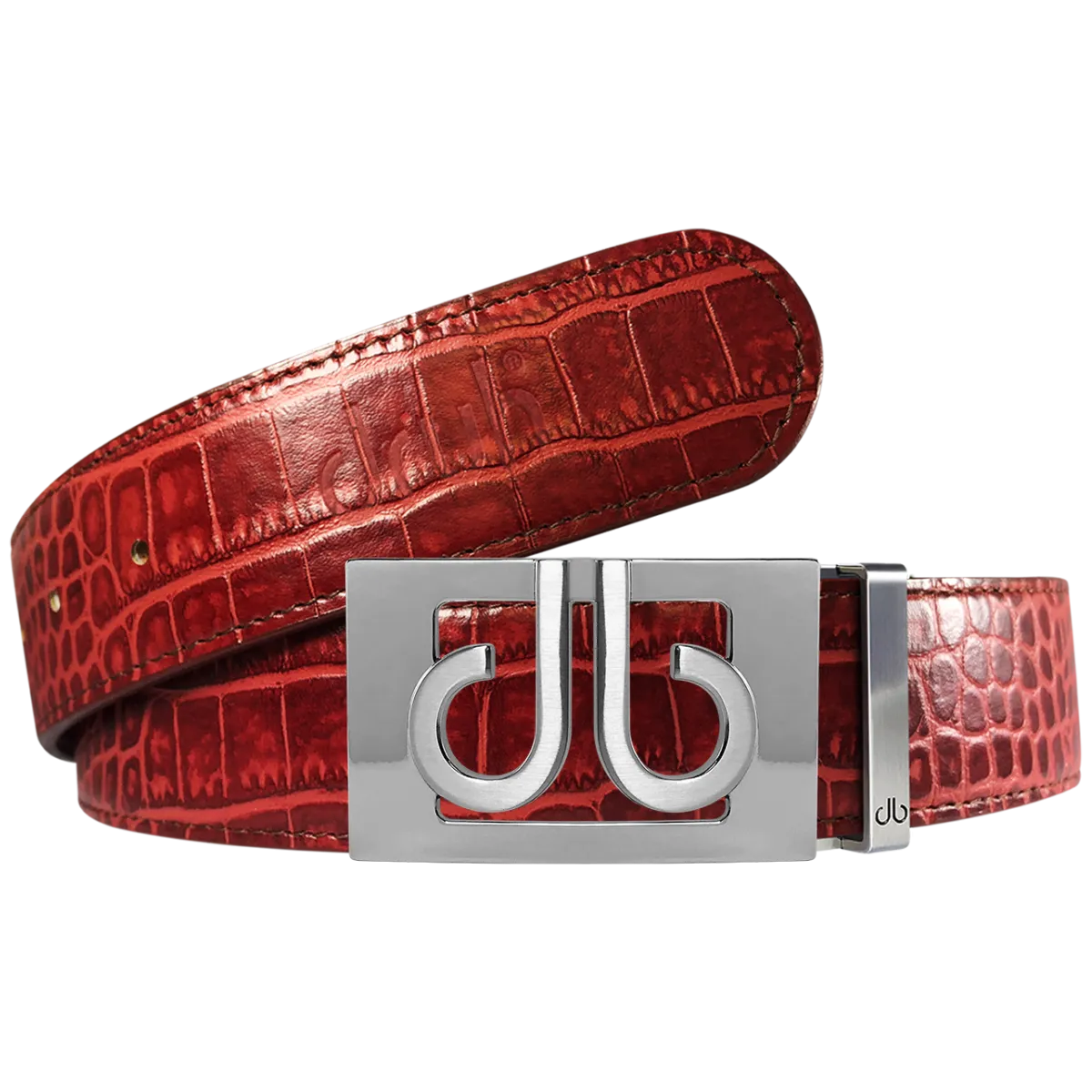 Burgundy Crocodile Textured Leather Belt with Buckle