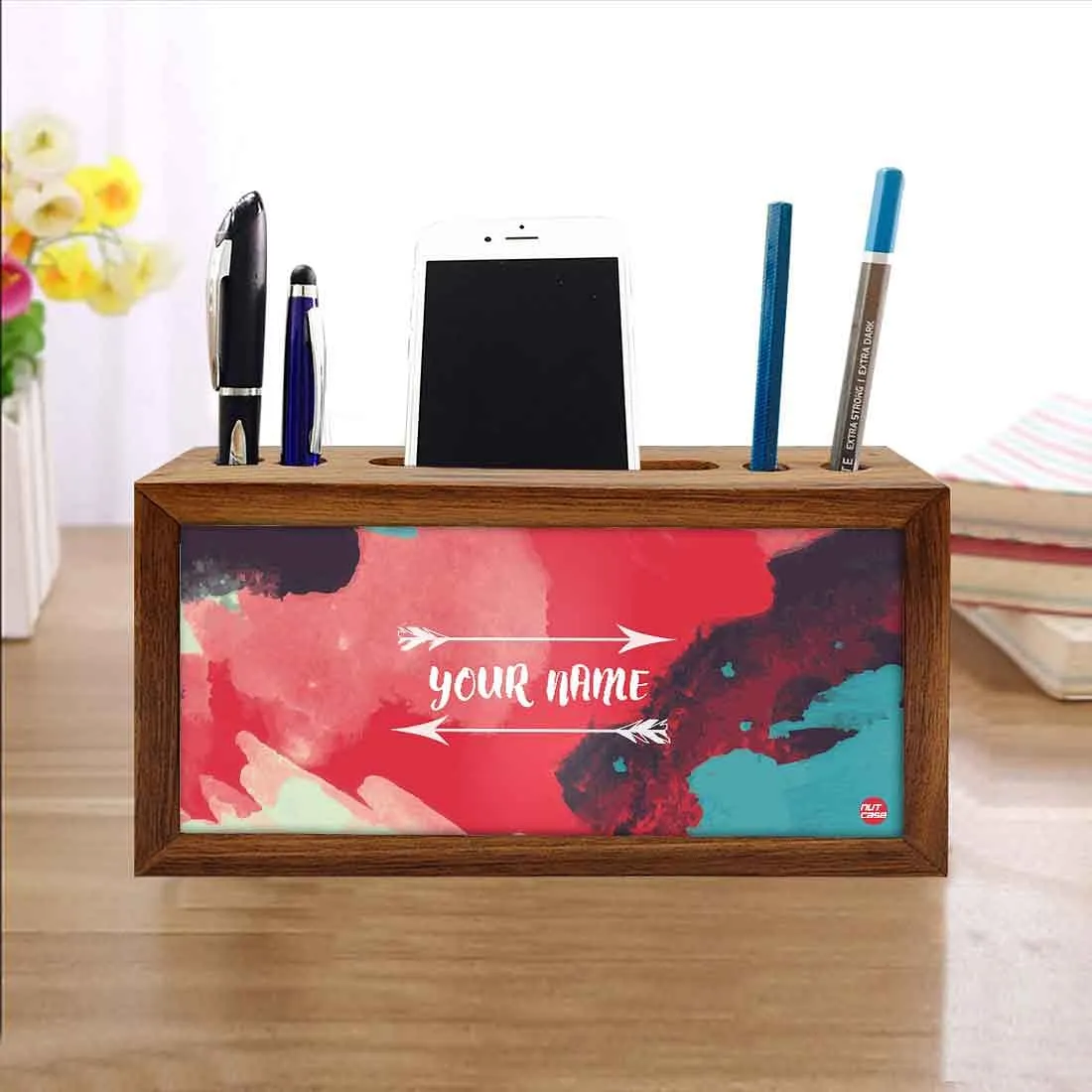Custom Wooden stationery organizer - Free Spirit Pink