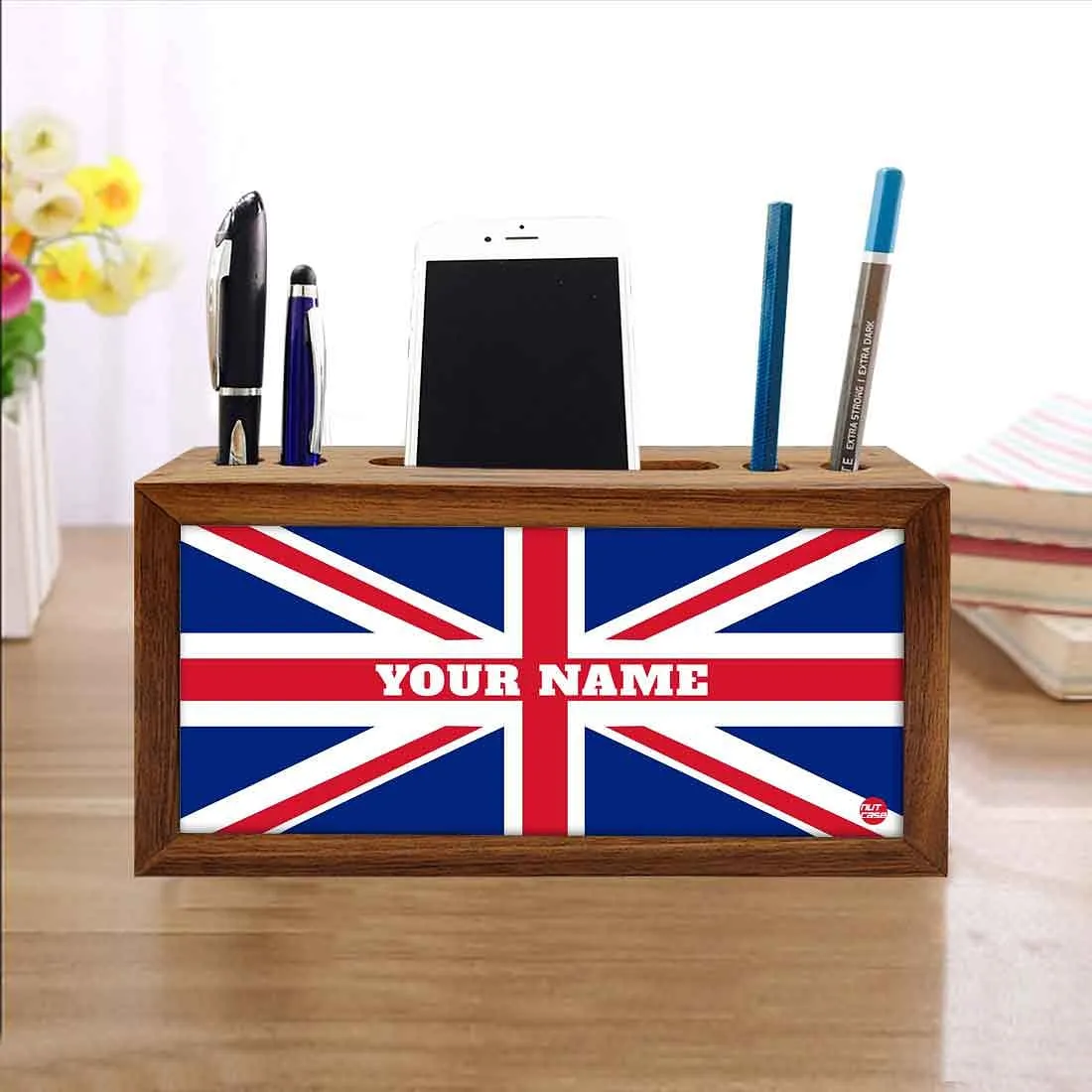Customized Wood desk organizer - British Flag