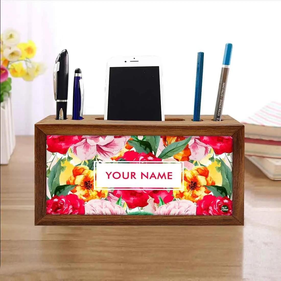 Customized Wooden desk organizer - Roses