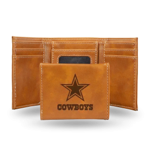 Dallas Cowboys - Laser Engraved Brown Trifold Wallet