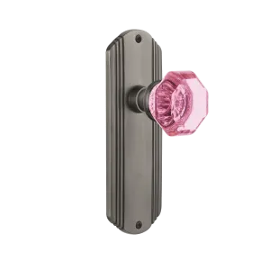 Deco Long Plate with Pink Waldorf Knob in Antique Pewter