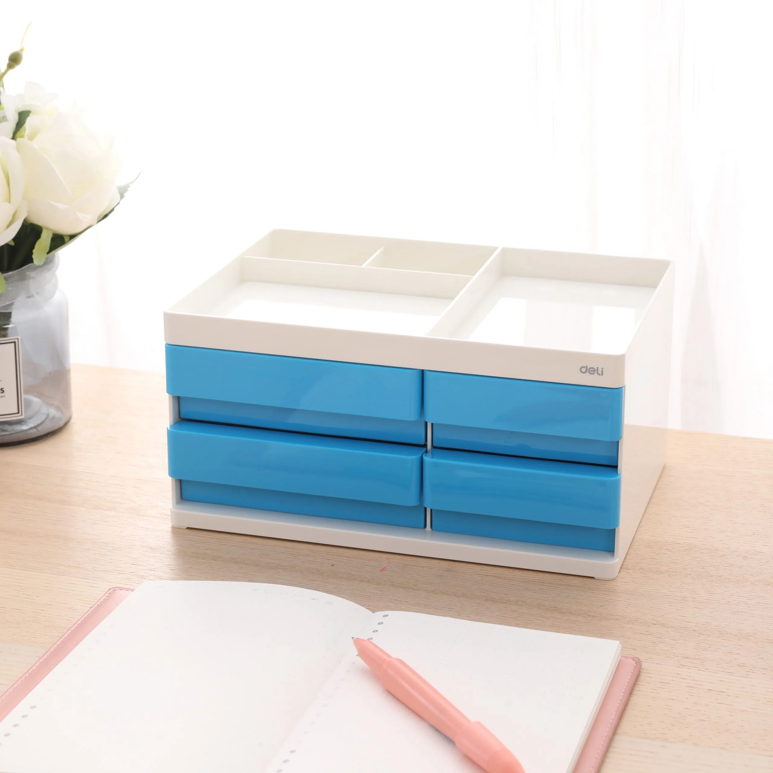 Deli Desk Organizer 4-Drawers 265x189x131mm Blue