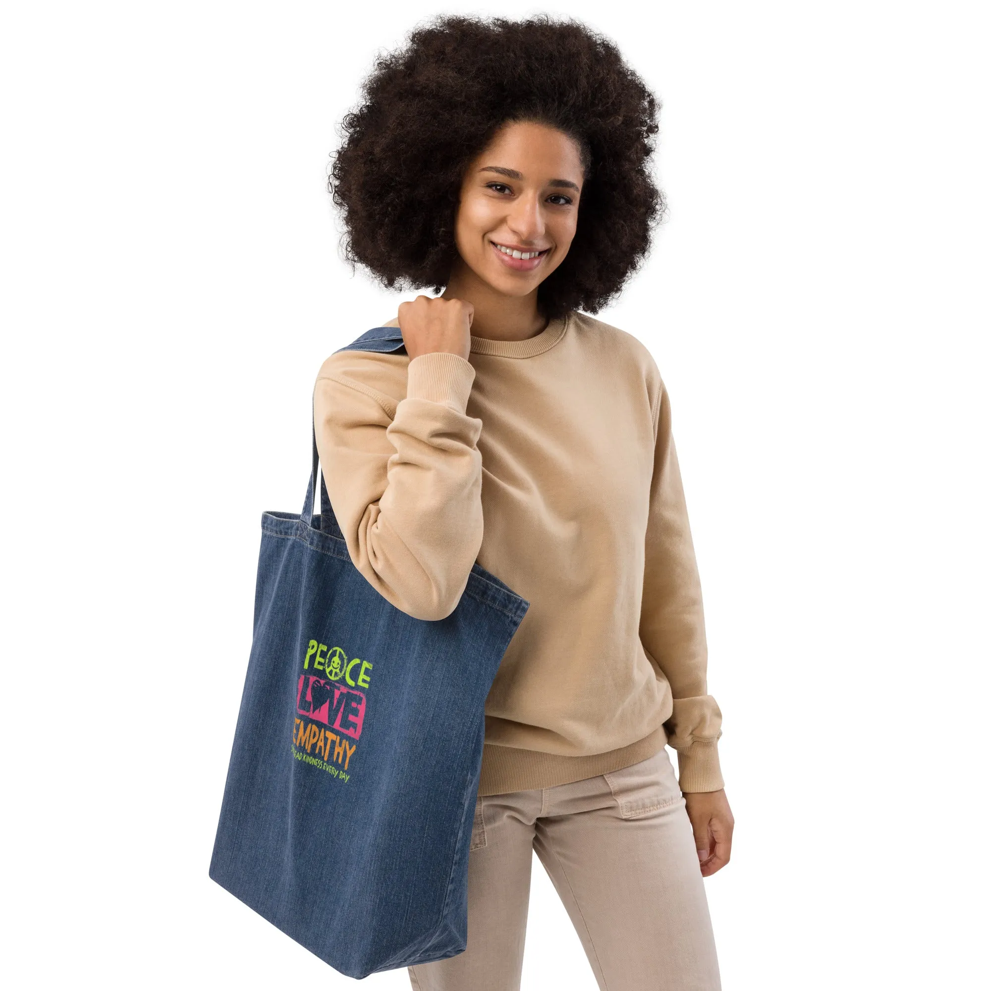 DUO MODERN "Peace Love Empathy" Organic Denim Tote bag
