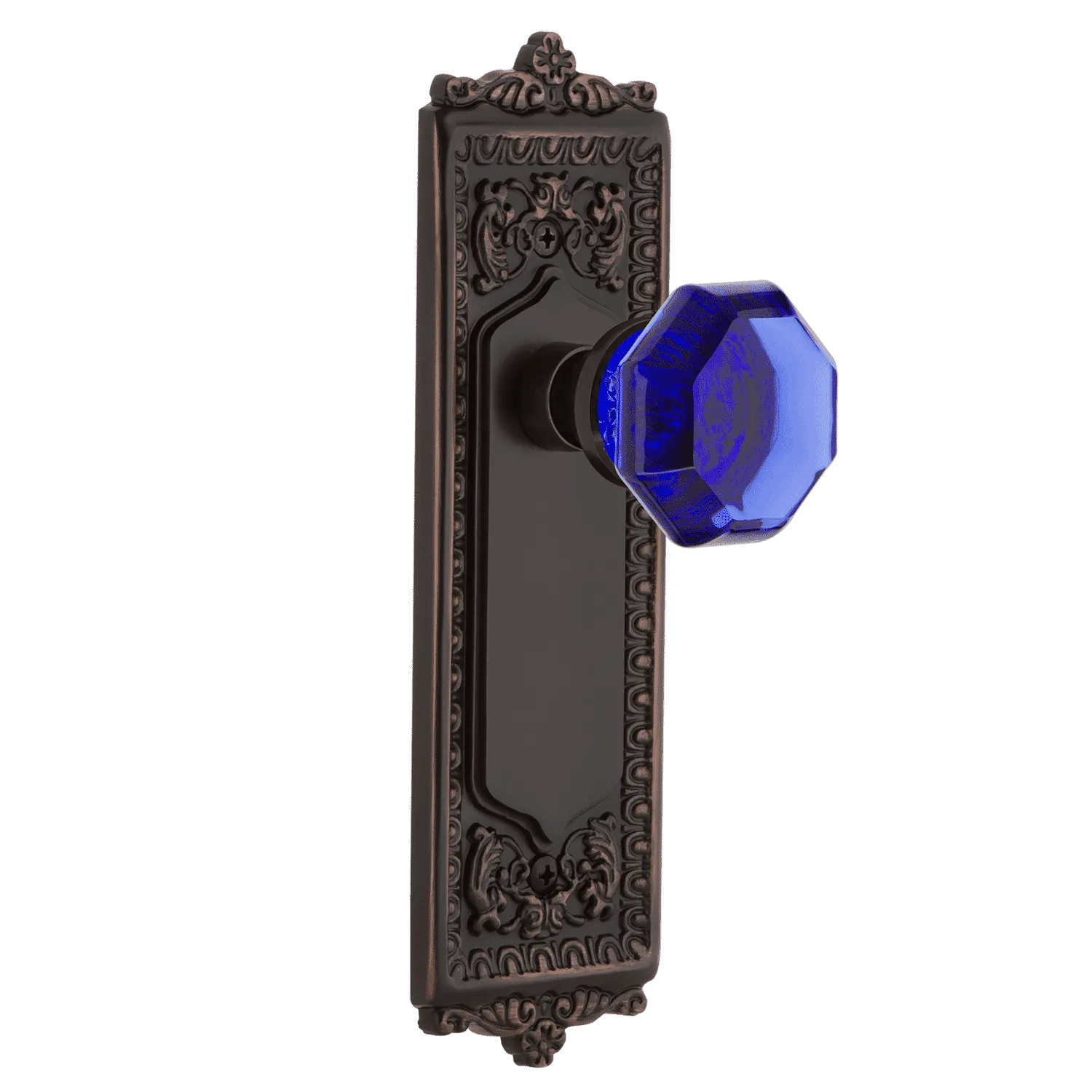 Egg & Dart Long Plate with Cobalt Waldorf Knob in Timeless Bronze