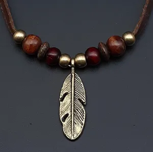 Feather Charm Leather Necklace