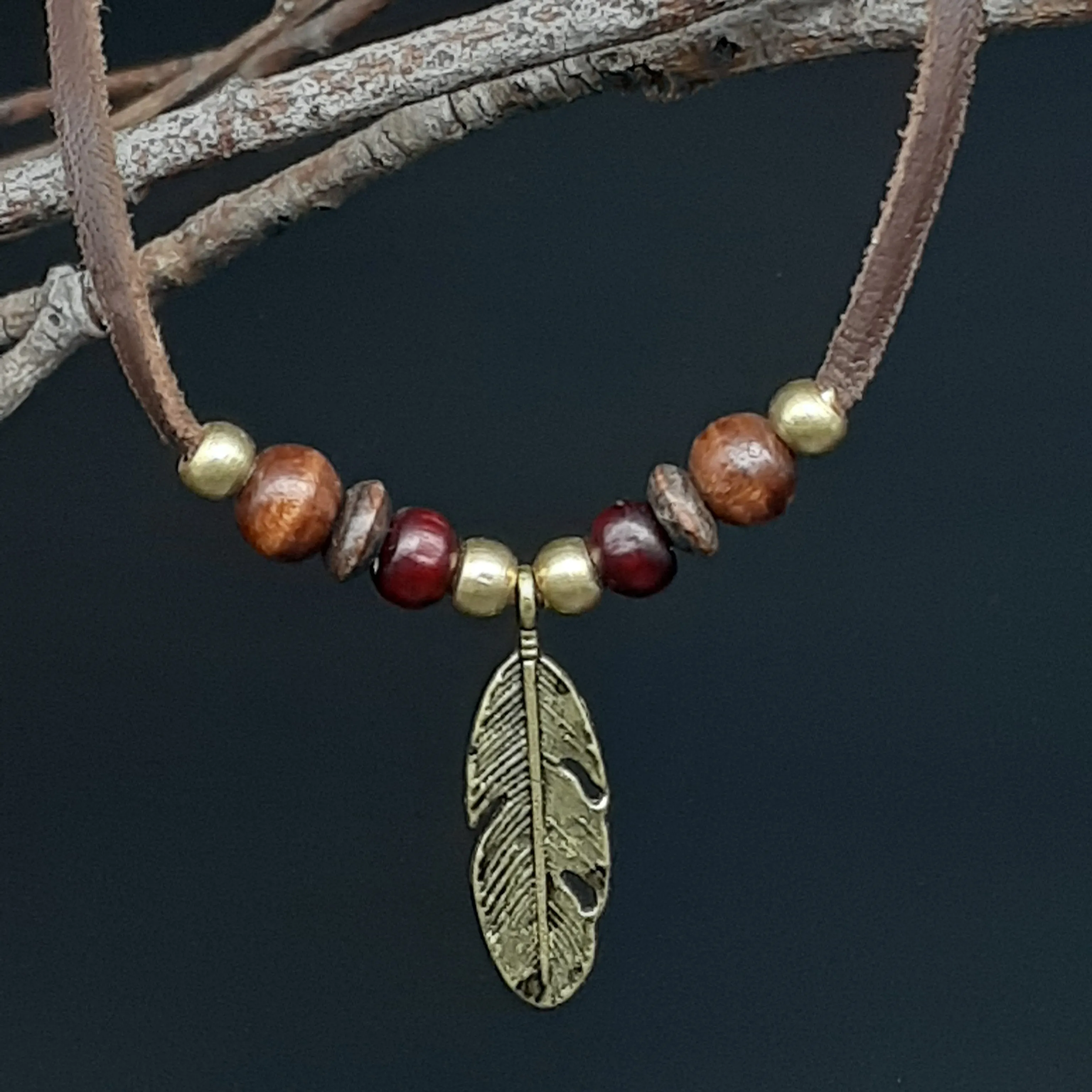 Feather Charm Leather Necklace