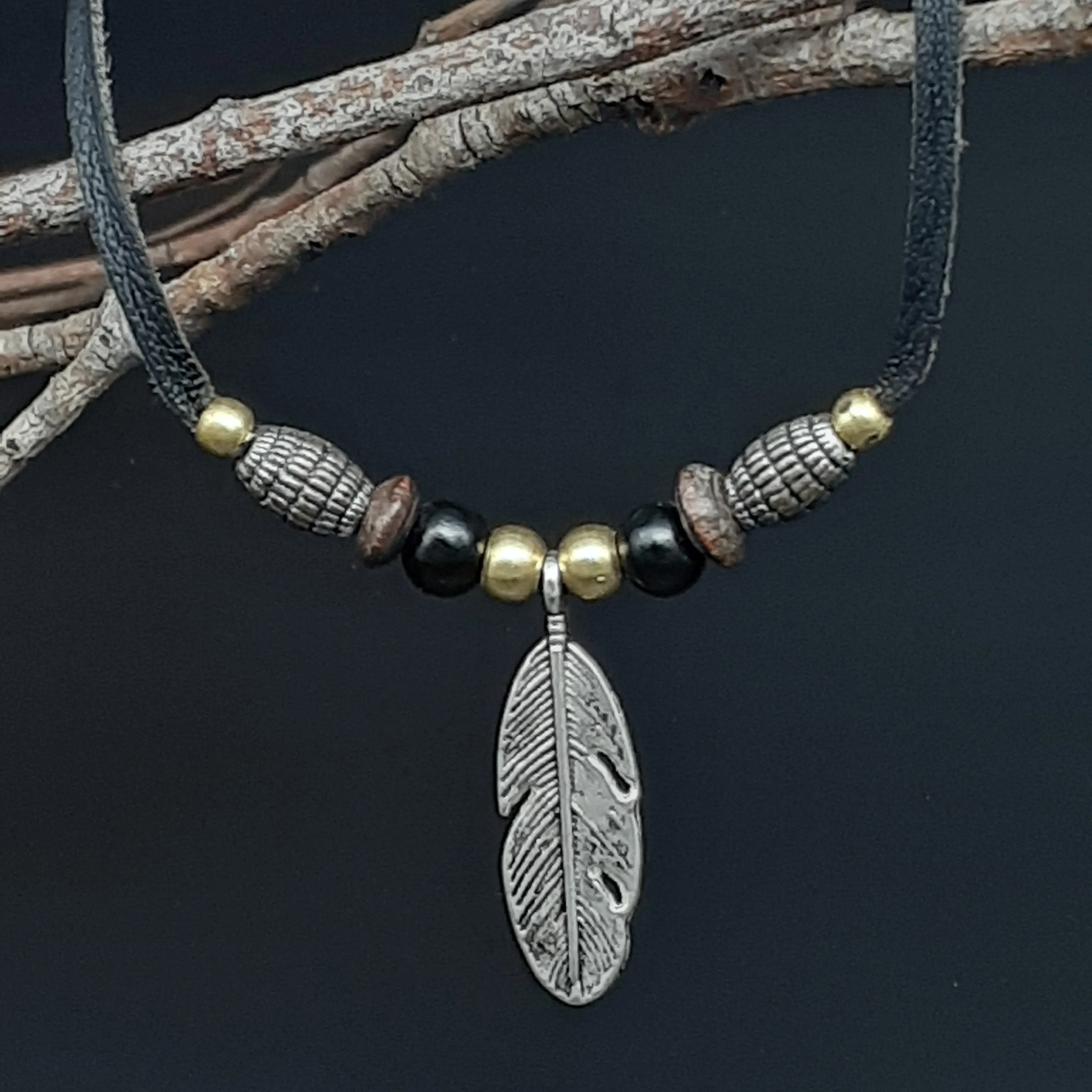 Feather Charm Leather Necklace