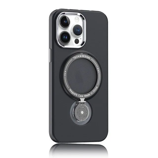 Foldable Ring 360° Rotation Magnetic Stand Matte Phone Case For iPhone