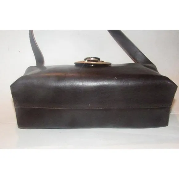 Furla Dark Brown Leather Shoulder Satchel with Camel Piping & Chrome Accents