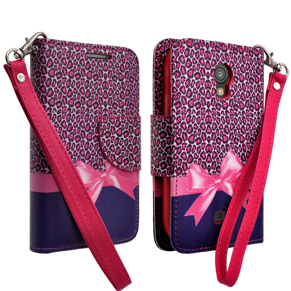 Galaxy Light Case, Wrist Strap Magnetic Fold[Kickstand] Pu Leather Wallet Case with ID & Credit Card Slots for Samsung Galaxy Light - Cheetah Prints