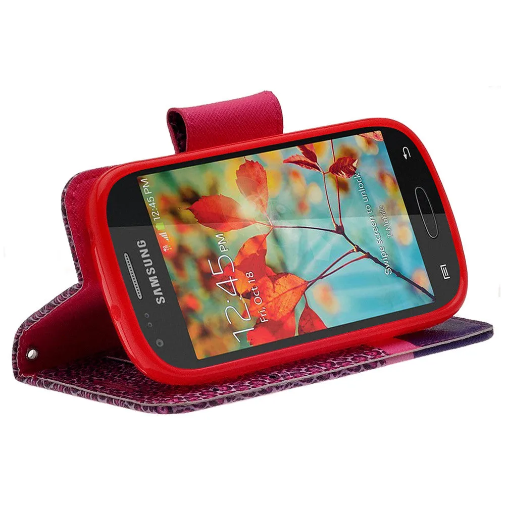 Galaxy Light Case, Wrist Strap Magnetic Fold[Kickstand] Pu Leather Wallet Case with ID & Credit Card Slots for Samsung Galaxy Light - Cheetah Prints