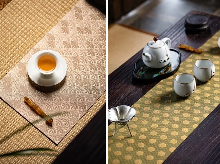 Gohobi Reversible Floral Brocade Gongfu Tea Ceremony Placemat