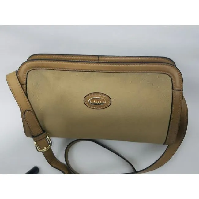 Gucci Vintage Khaki Canvas And Leather Canvas Shoulder Bag