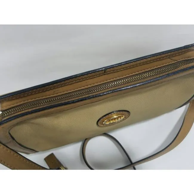 Gucci Vintage Khaki Canvas And Leather Canvas Shoulder Bag