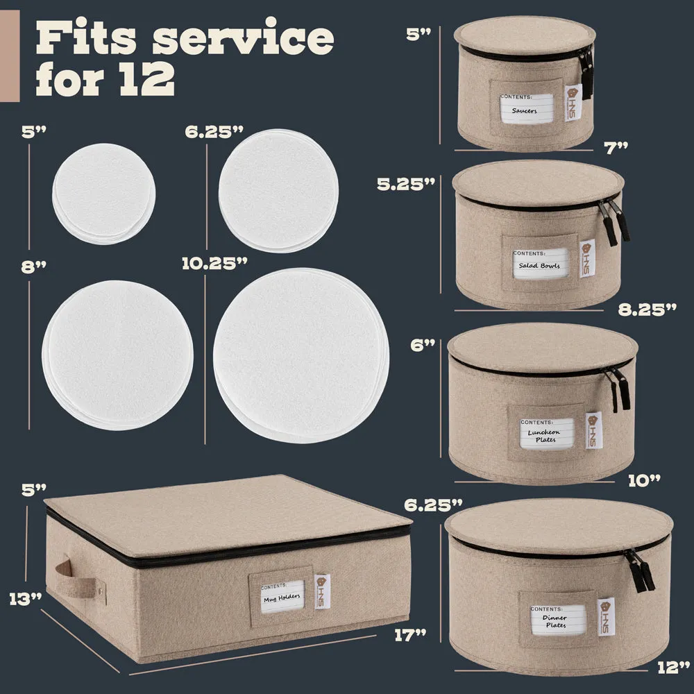 Hard Shell China Storage Containers 5-Piece Set Moving Boxes for Dinnerware, Glasses, Plates, Mugs and Saucers Sturdy Dish Organizer with Dividers for Seasonal Storage - Service for 12