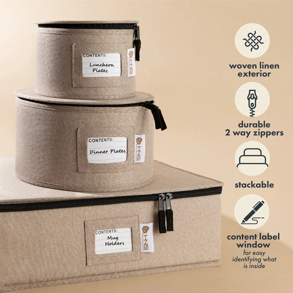 Hard Shell China Storage Containers 5-Piece Set Moving Boxes for Dinnerware, Glasses, Plates, Mugs and Saucers Sturdy Dish Organizer with Dividers for Seasonal Storage - Service for 12