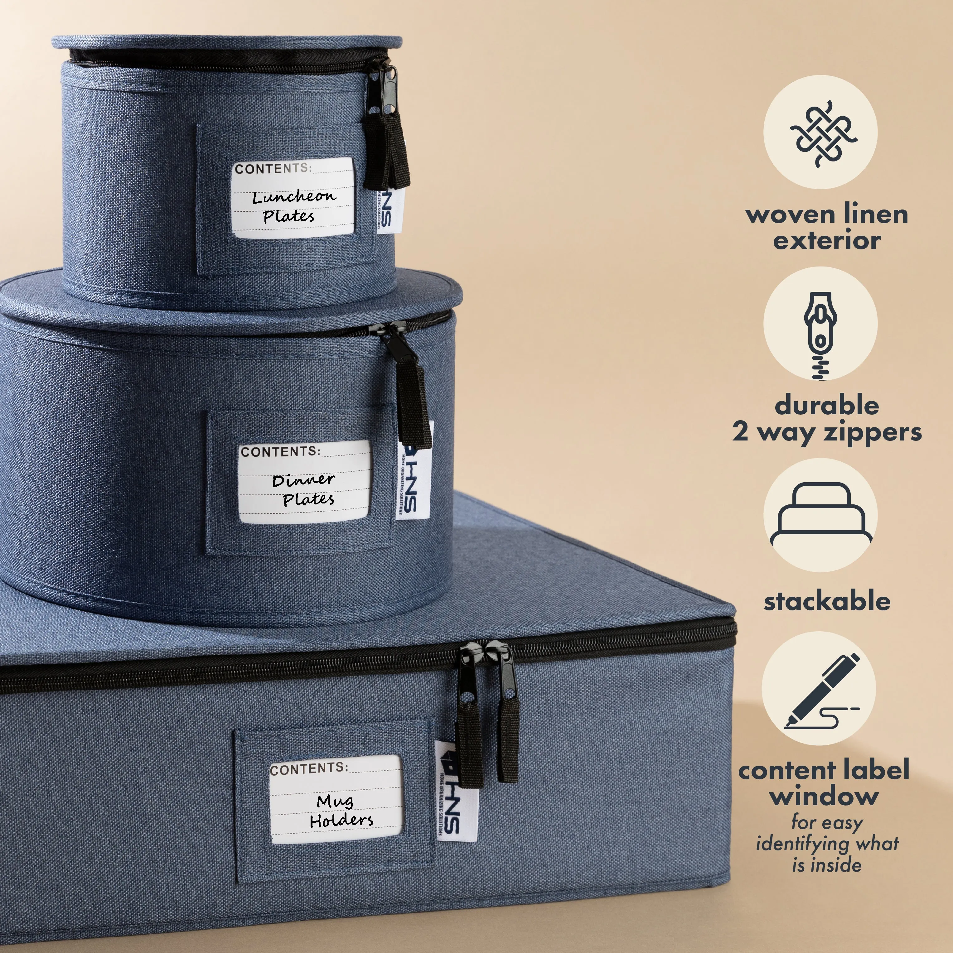Hard Shell China Storage Containers 5-Piece Set Moving Boxes for Dinnerware, Glasses, Plates, Mugs and Saucers Sturdy Dish Organizer with Dividers for Seasonal Storage - Service for 12