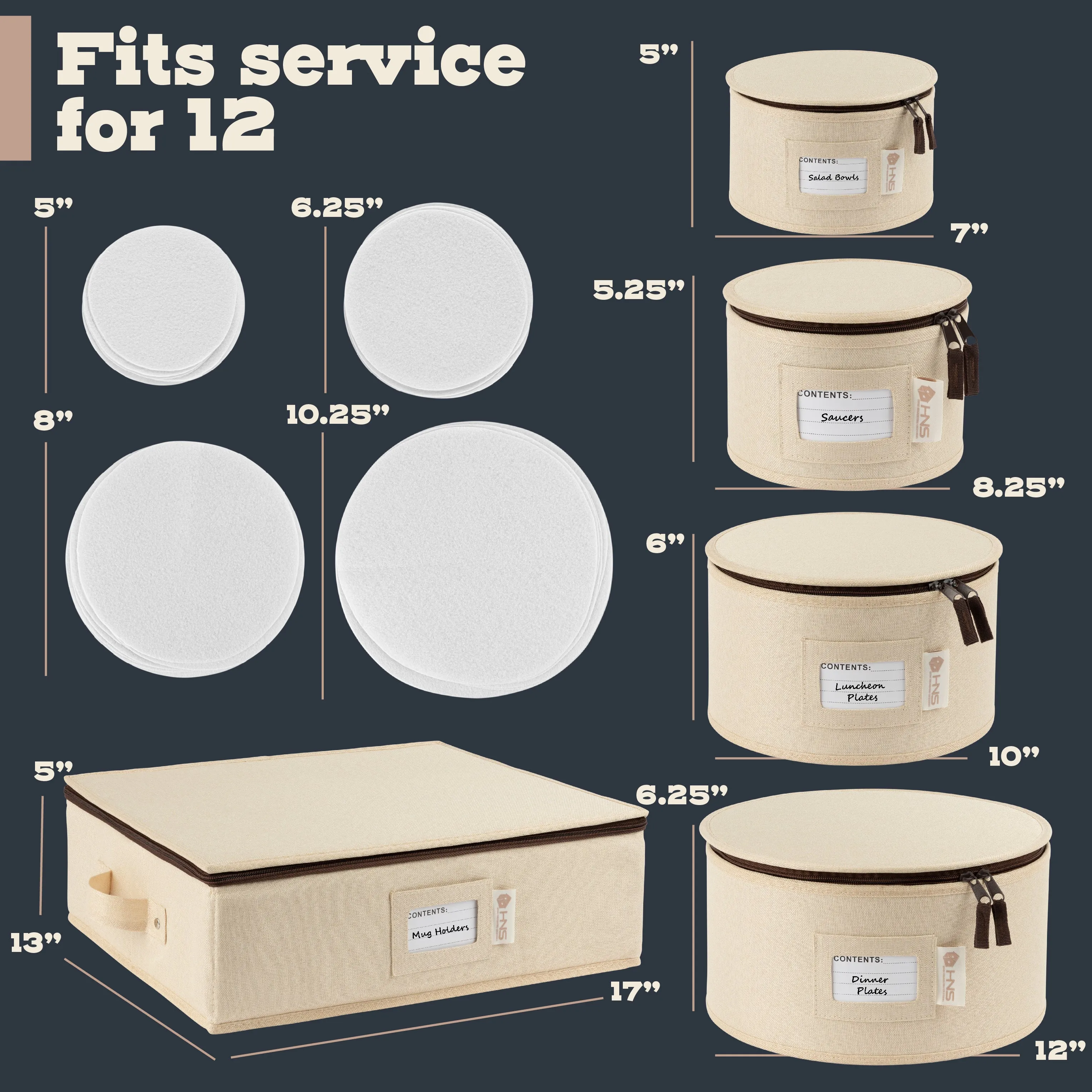 Hard Shell China Storage Containers 5-Piece Set Moving Boxes for Dinnerware, Glasses, Plates, Mugs and Saucers Sturdy Dish Organizer with Dividers for Seasonal Storage - Service for 12