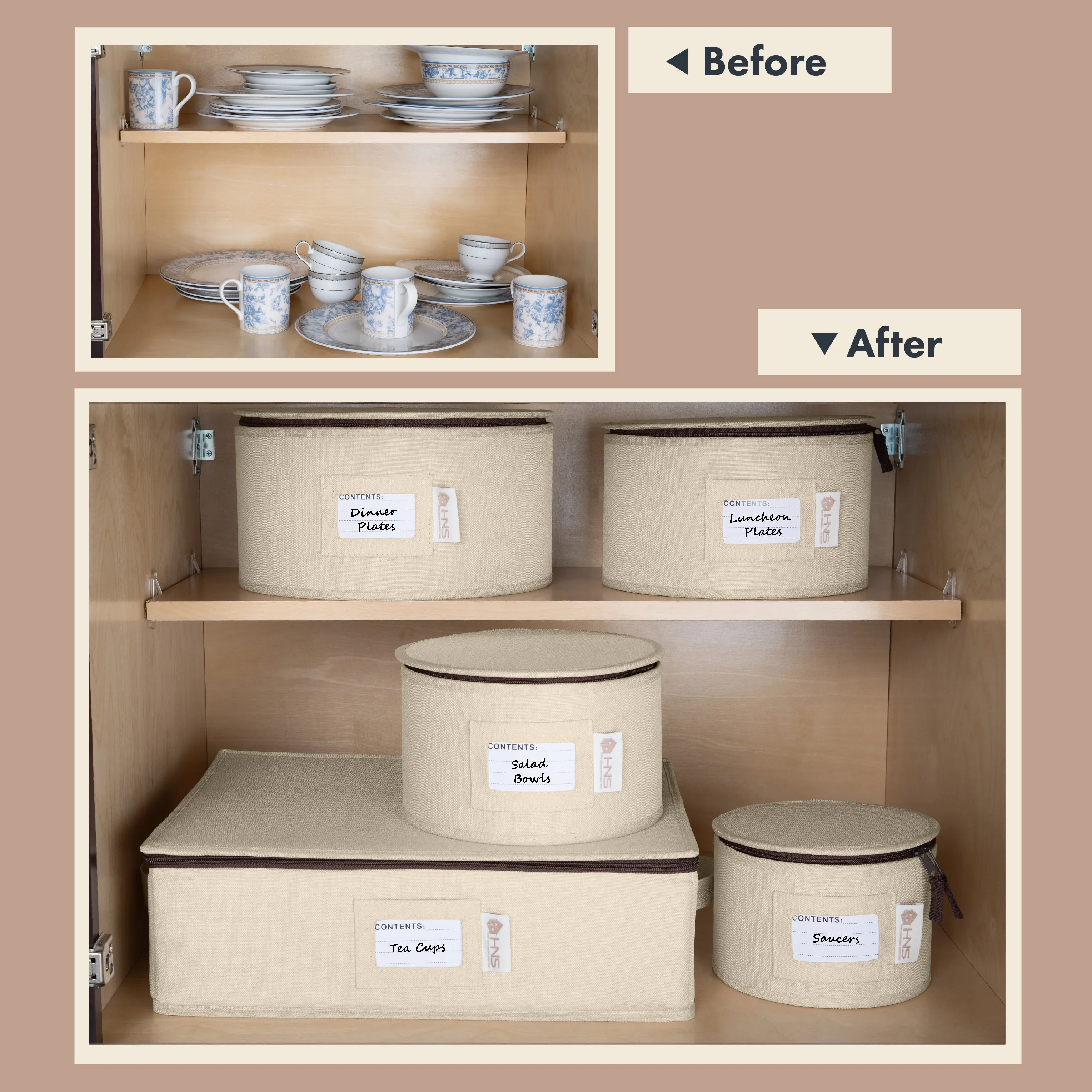 Hard Shell China Storage Containers 5-Piece Set Moving Boxes for Dinnerware, Glasses, Plates, Mugs and Saucers Sturdy Dish Organizer with Dividers for Seasonal Storage - Service for 12