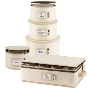 Hard Shell China Storage Containers 5-Piece Set Moving Boxes for Dinnerware, Glasses, Plates, Mugs and Saucers Sturdy Dish Organizer with Dividers for Seasonal Storage - Service for 12