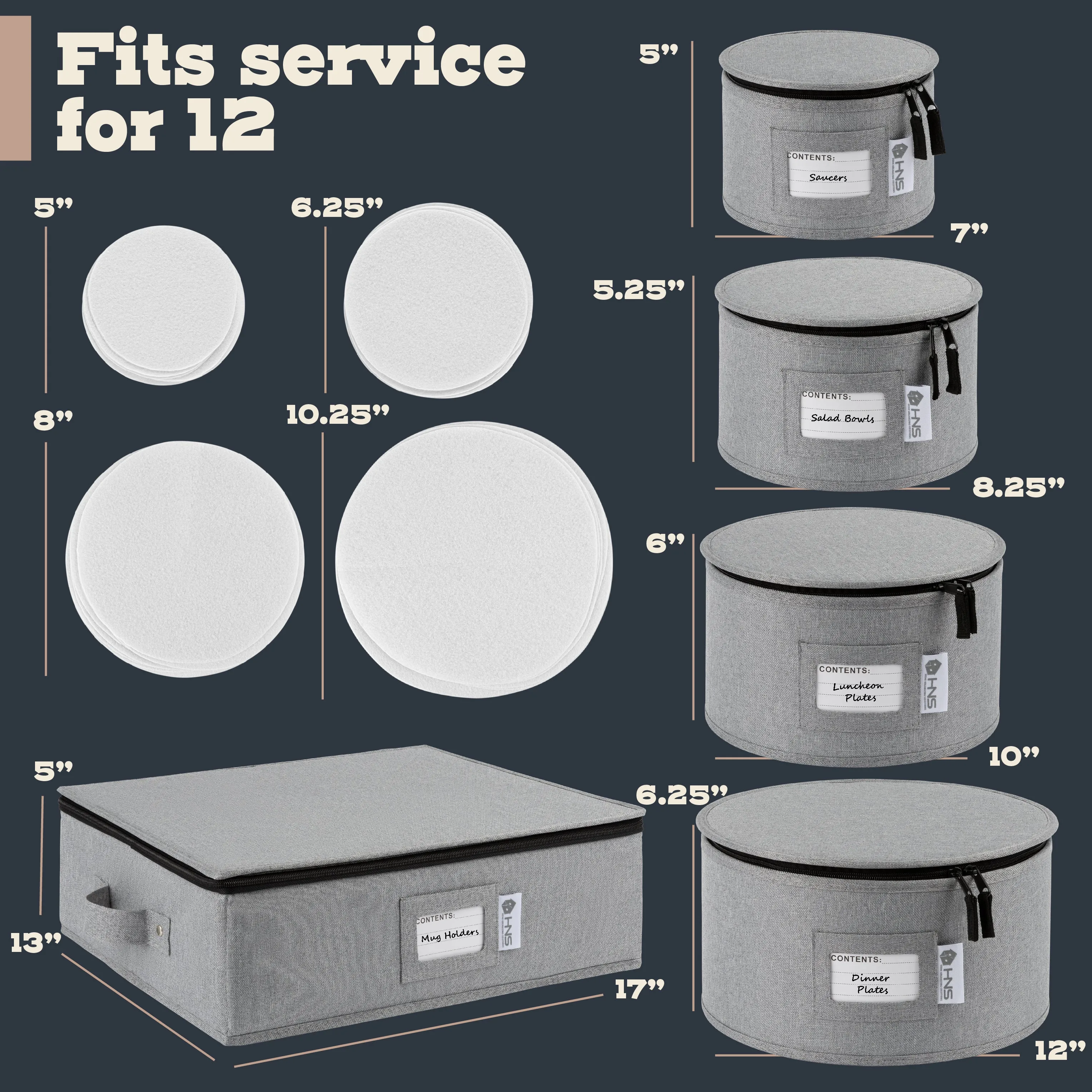 Hard Shell China Storage Containers 5-Piece Set Moving Boxes for Dinnerware, Glasses, Plates, Mugs and Saucers Sturdy Dish Organizer with Dividers for Seasonal Storage - Service for 12