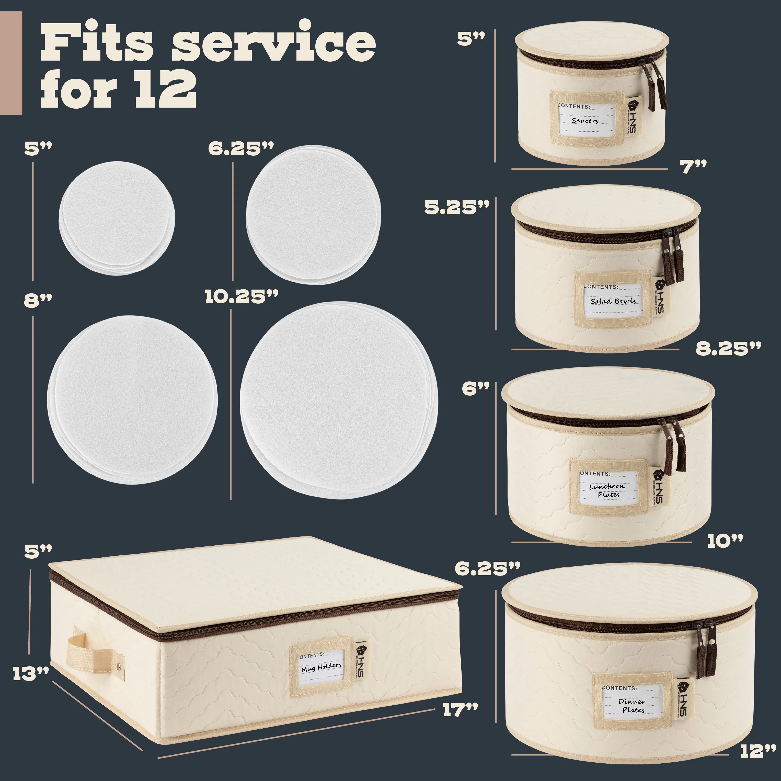 Hard Shell China Storage Containers 5-Piece Set Moving Boxes for Dinnerware, Glasses, Plates, Mugs and Saucers Sturdy Dish Organizer with Dividers for Seasonal Storage - Service for 12