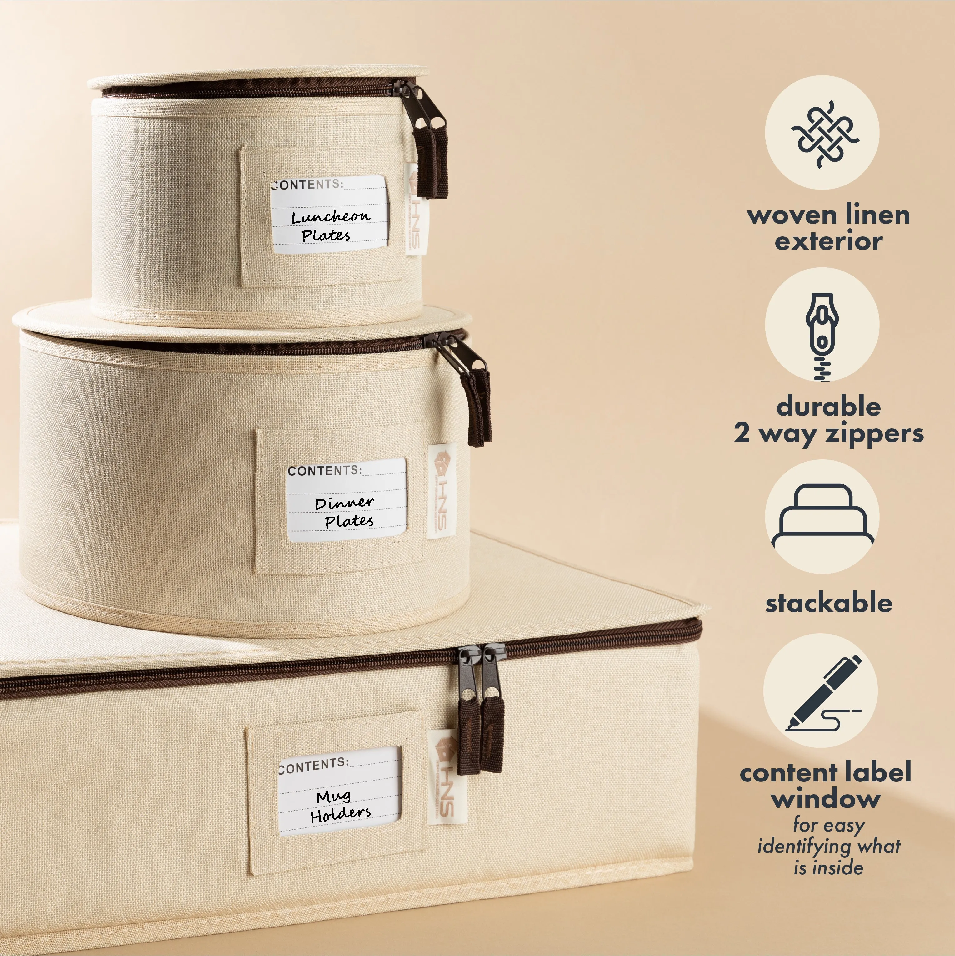 Hard Shell China Storage Containers 5-Piece Set Moving Boxes for Dinnerware, Glasses, Plates, Mugs and Saucers Sturdy Dish Organizer with Dividers for Seasonal Storage - Service for 12