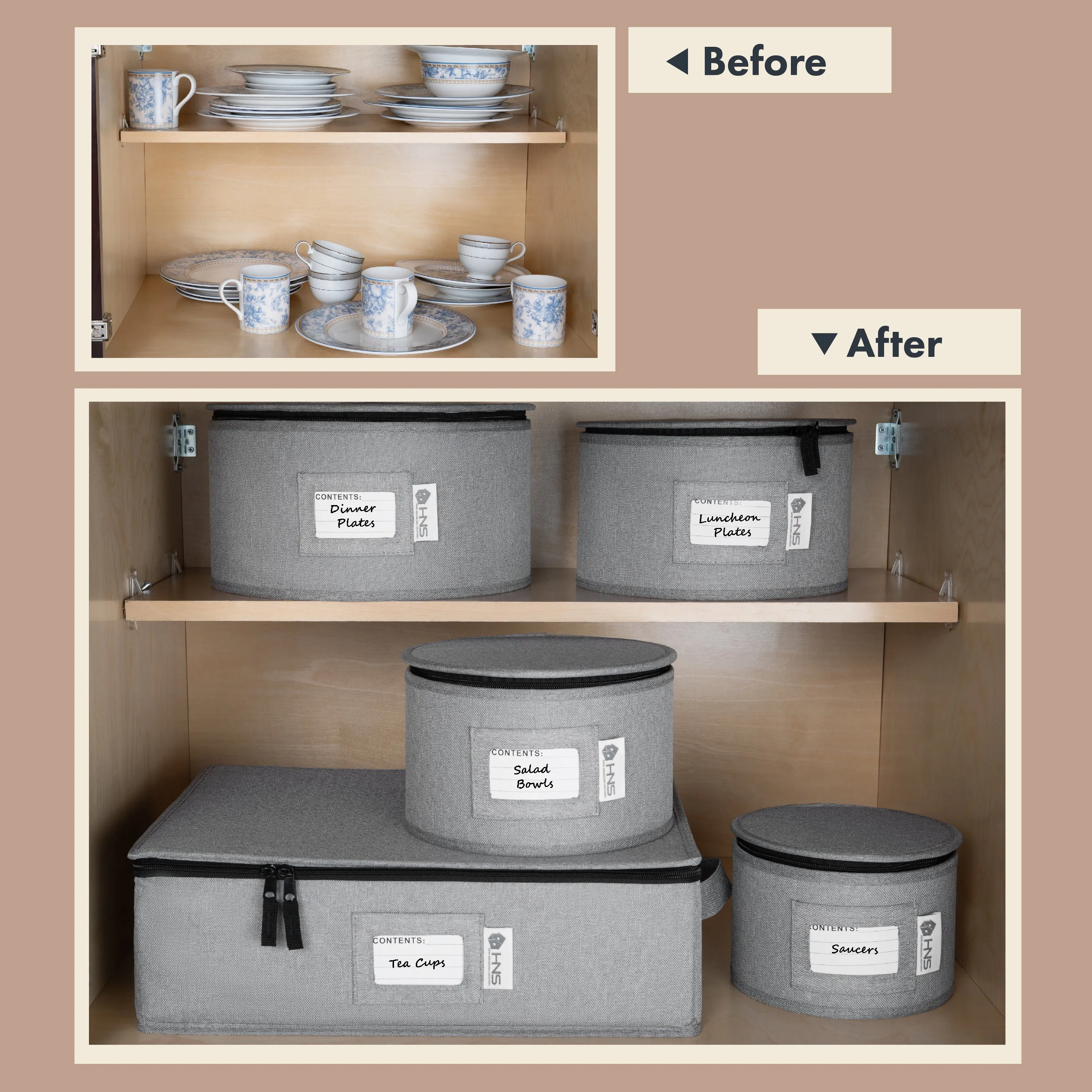 Hard Shell China Storage Containers 5-Piece Set Moving Boxes for Dinnerware, Glasses, Plates, Mugs and Saucers Sturdy Dish Organizer with Dividers for Seasonal Storage - Service for 12