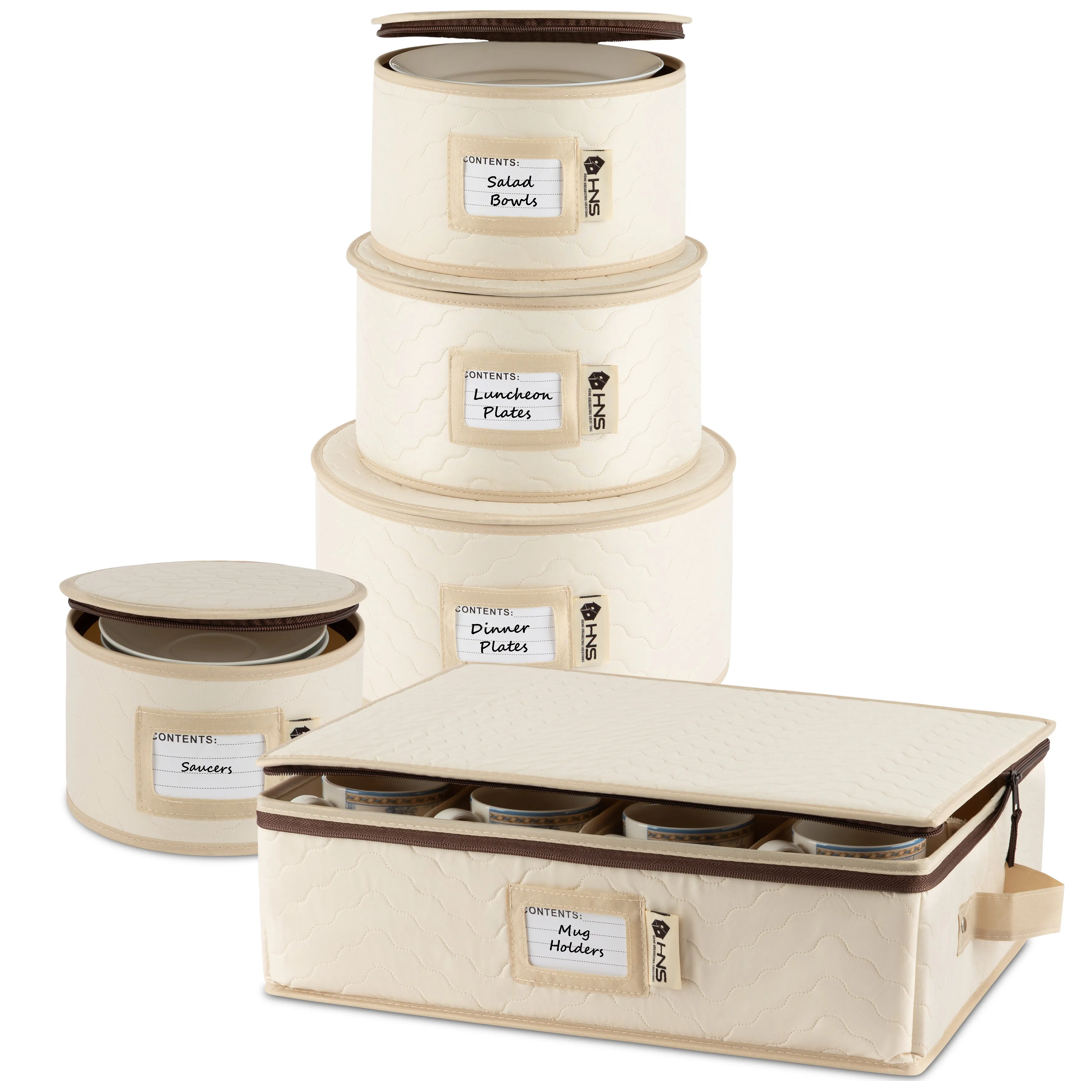 Hard Shell China Storage Containers 5-Piece Set Moving Boxes for Dinnerware, Glasses, Plates, Mugs and Saucers Sturdy Dish Organizer with Dividers for Seasonal Storage - Service for 12
