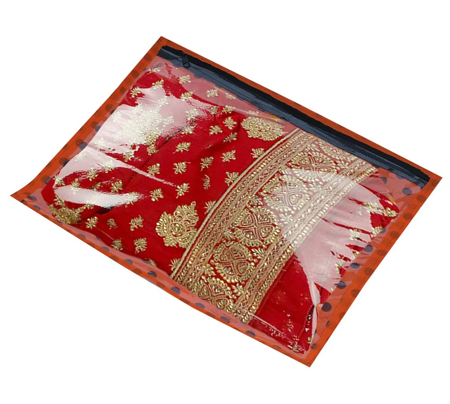 Heart Home Dot Printed Tranasparent Non Woven Foldable, Waterproof Single Saree Cover, Saree Organizer- Pack of 6 (Orange)-HS_38_HEARTH21637