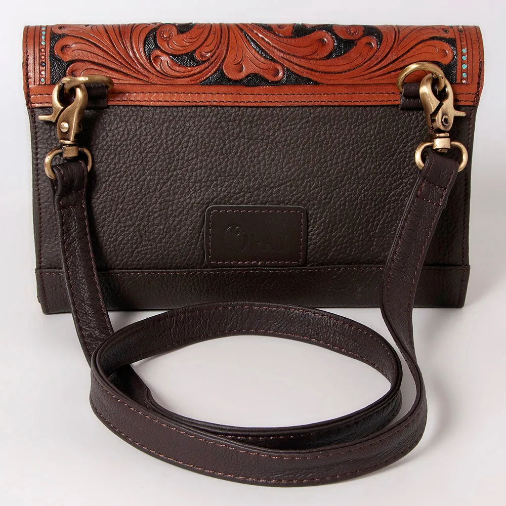 KBK108 - KBK108 -CLUTCH Hand Tooled Saddle Leather with Cowhide Leather Ladies Bag KBK108 - KBK108
