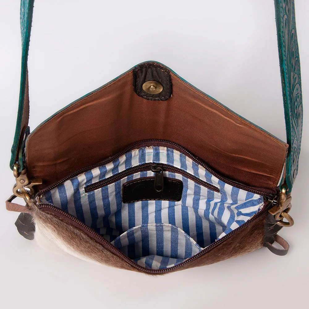 KBK115 - KBK115 -CLUTCH Hand Tooled Saddle Leather with Cowhide Leather Ladies Bag KBK115 - KBK115