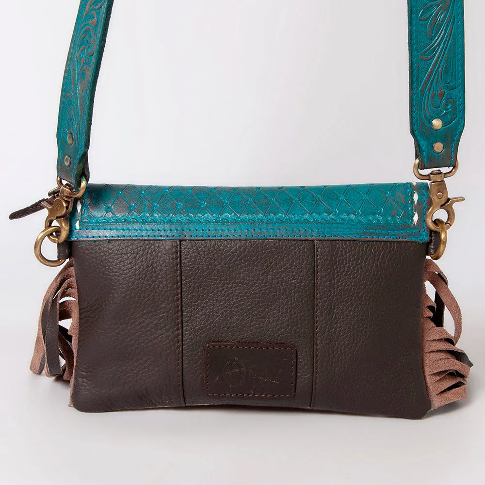 KBK115 - KBK115 -CLUTCH Hand Tooled Saddle Leather with Cowhide Leather Ladies Bag KBK115 - KBK115