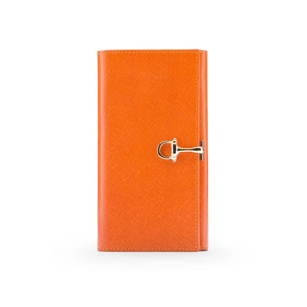 Ladies Tall Leather Purse With Brass Clasp 8 CC - Orange