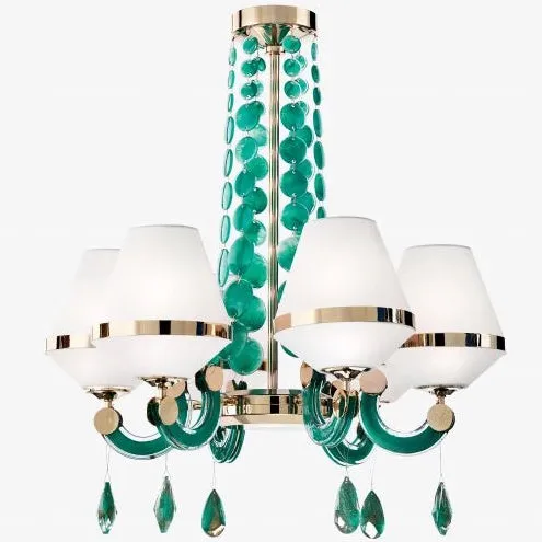 Luxury Murano Glass Art Deco 6 Arm Chandelier By Beby