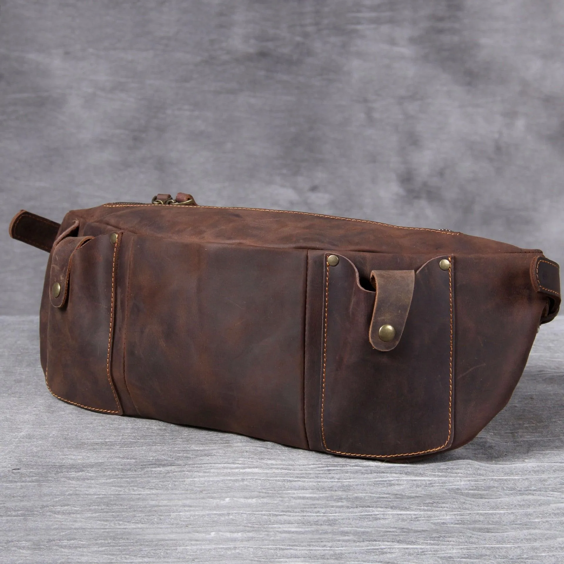 Mens Leather Crossbody Bag with Adjustable Belt