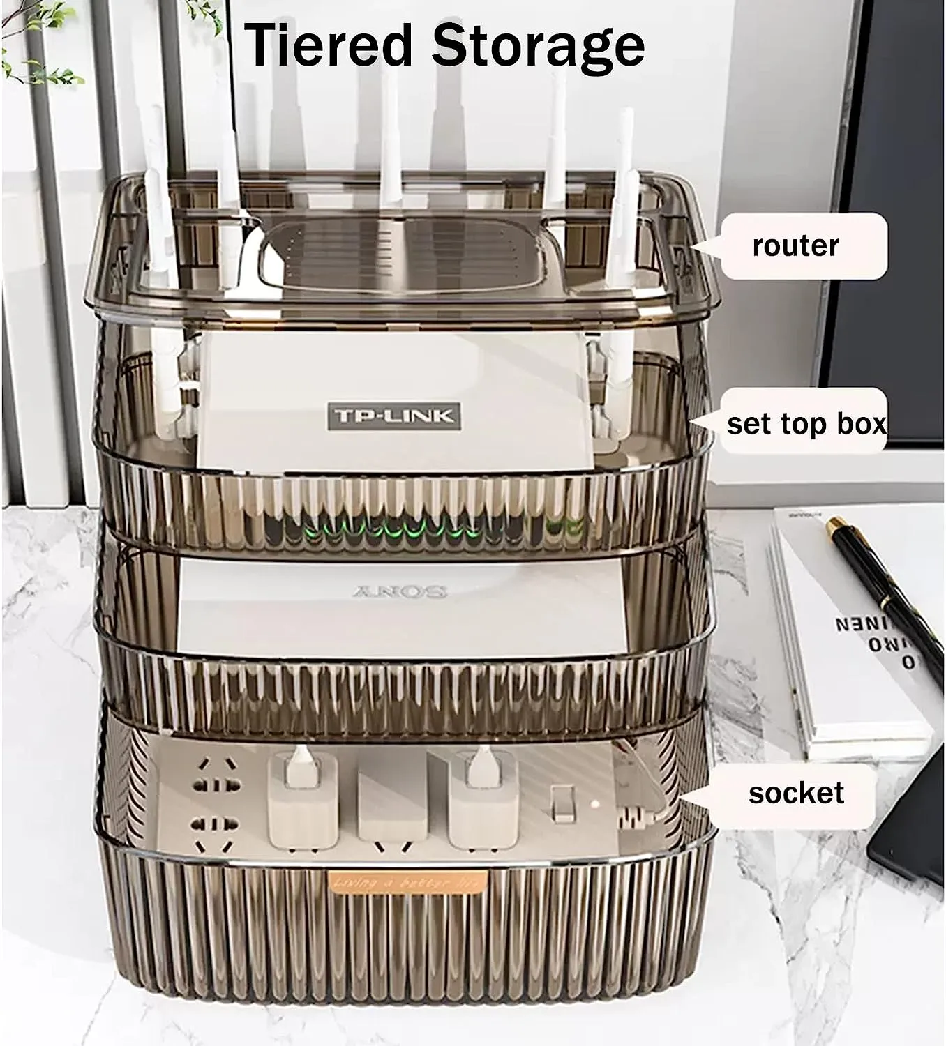 Multi-Purpose 3-Layer Organizer Wifi Router Storage Box Jl-6692 Clear