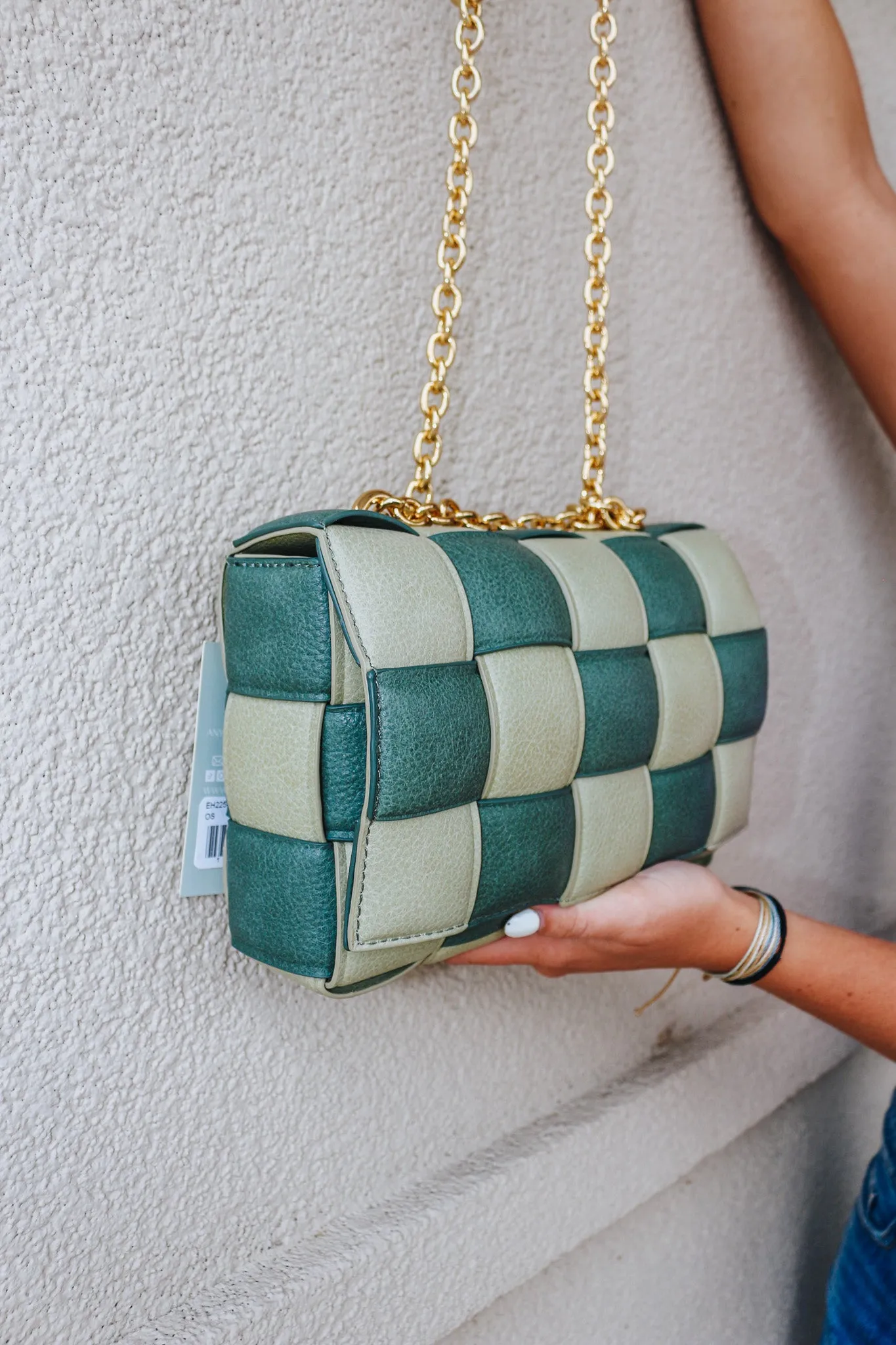 Quilt Leather Green Purse