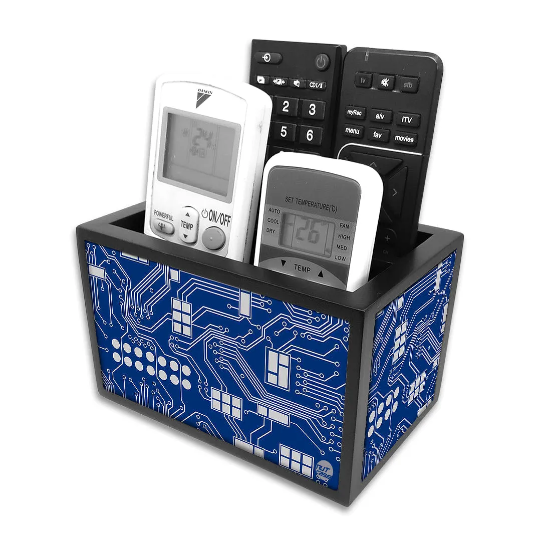 Remote Control Stand Holder Organizer For TV / AC Remotes -  Circuit Board Blue