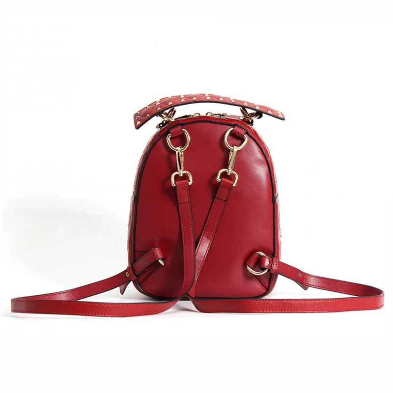 Small Top Grain Leather Rivet Sheepskin Designer Style Backpack