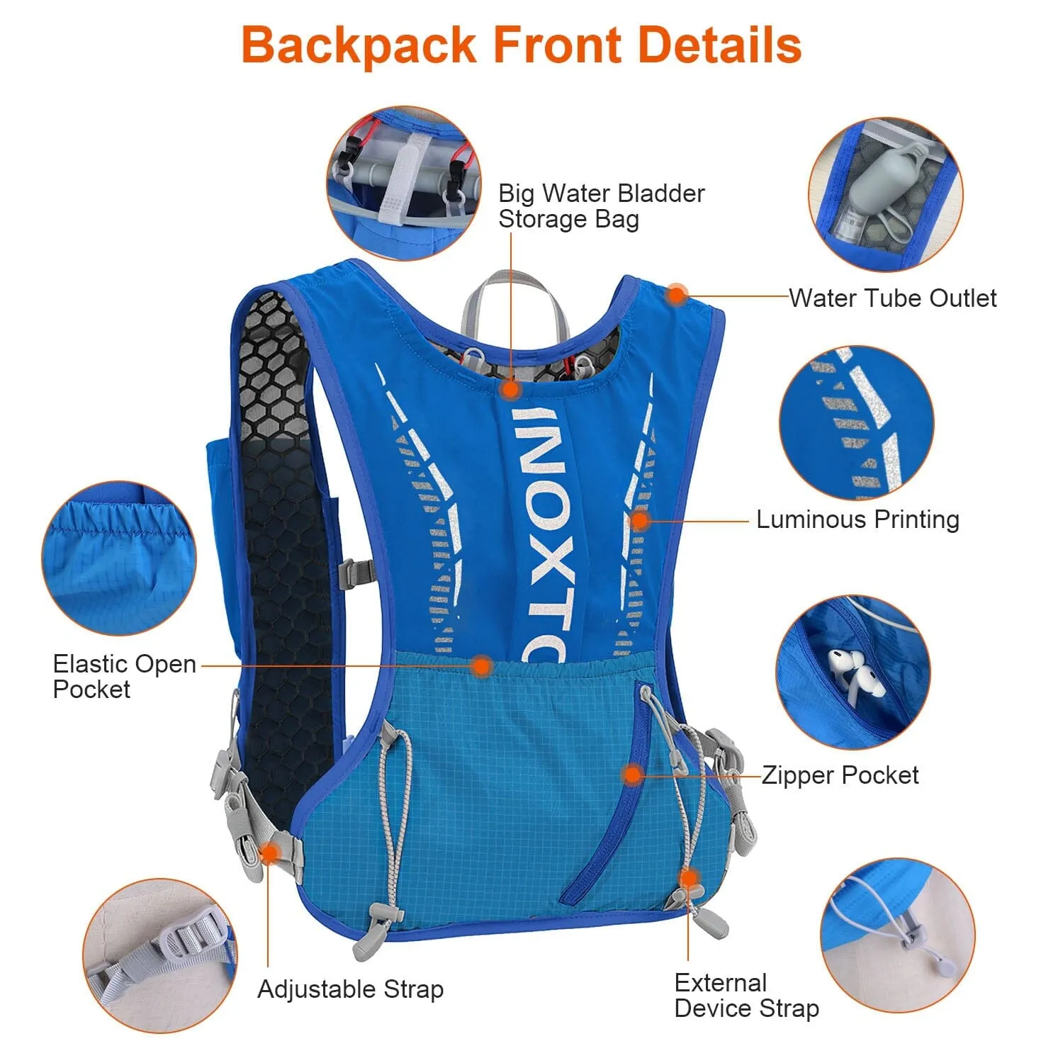 Sport Hydration Vest Running Backpack with 15oz, 50oz Water Bladder