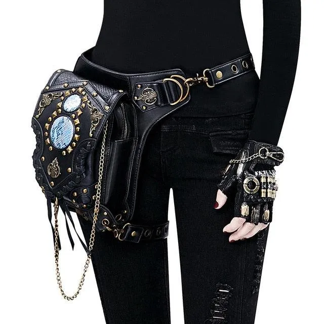 Steampunk Leather Waist Leg Bag